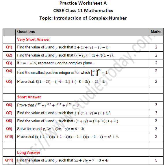 cbse-class-11-maths-introduction-of-complex-number-worksheet-set-a